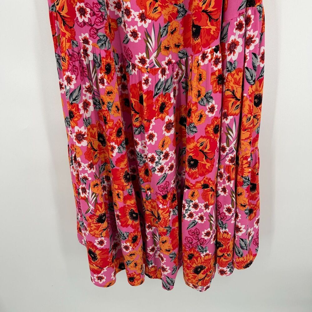 PETAL + PUP Pink Orange Sarai Floral Cutout Strapless Tiered Maxi Dress Size 10 - Picture 7 of 10
